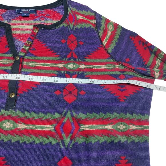 Chaps Ralph Lauren Y2K Southwestern Aztec Thermal Henley Shirt 1X Purple Red - Picture 8 of 10